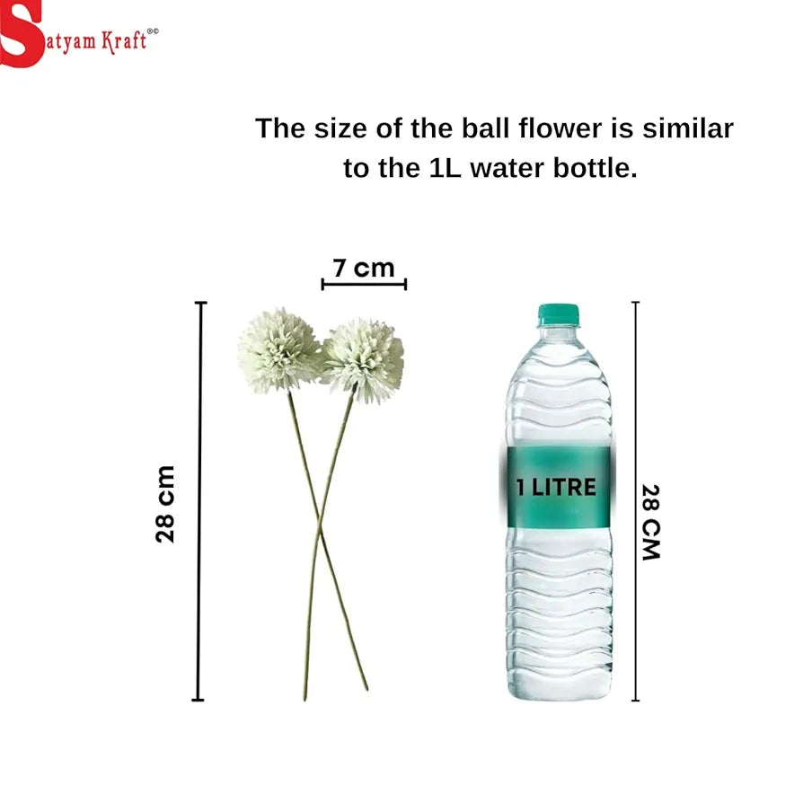 SATYAM KRAFT 5 Pcs Artificial Chrysanthemum Hydrangea Ball Flower Sticks for Home, Office, Bedroom, Balcony, Living Room, Wedding & Craft Decoration  