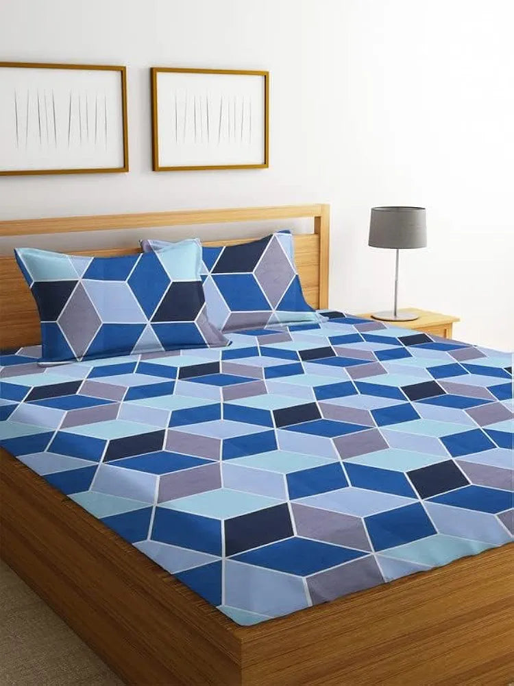 BSB HOME Premium Double Bedsheet with 2 Pillow Covers - 160 TC Supersoft Microfiber - Breathable & Wrinkle Free - 3 Pcs Set | Blue and Grey