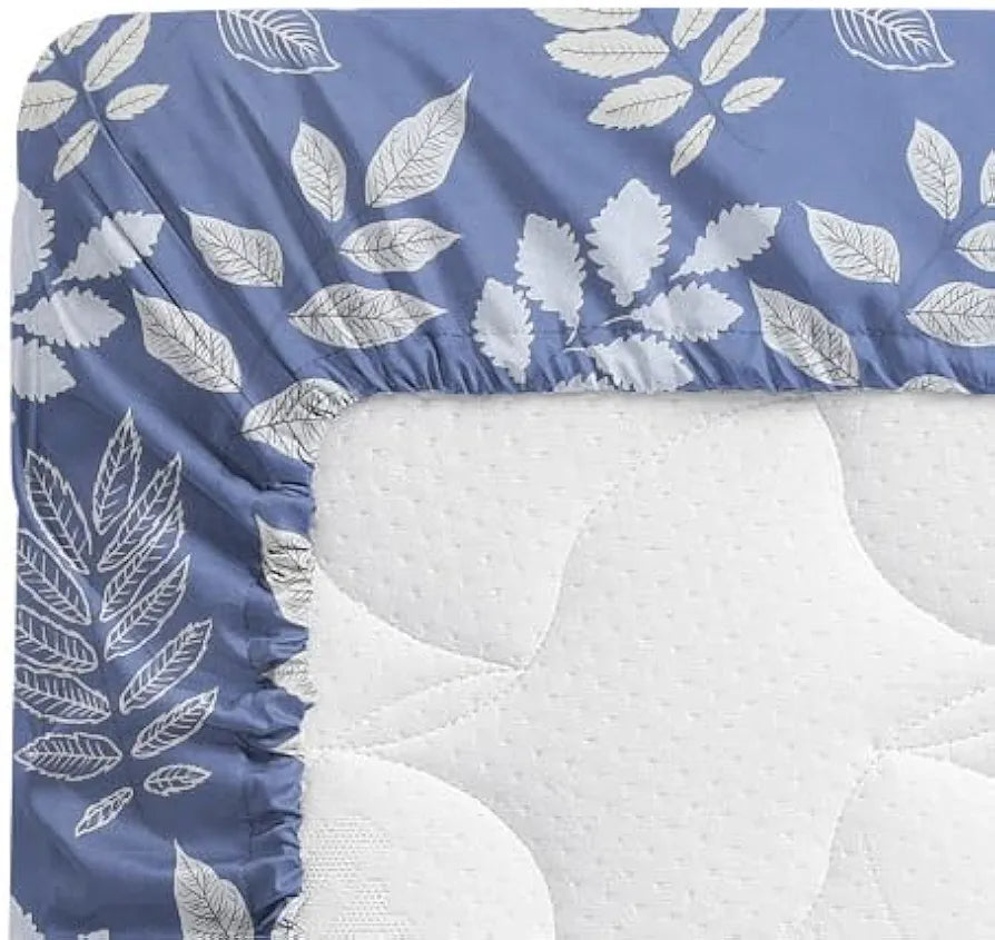 Premium Cotton 160tc Elastic Fitted Bedsheets with 2 Pillow Covers | Double Bed with Corner Elastic Wrinkelfree Supersoft Floral Pattren Breathable |Size-72 x 68 + 6 inches | Sky Blue & White