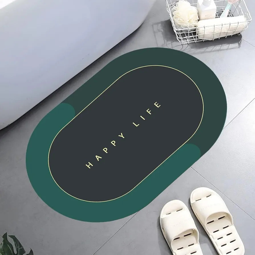 STATUS CONTRACT Happy Life Water Absorbing Mat for Bathroom Quick Dry Rubber Backed Anti-Slip Floor Mat Non Slip Mat for Home, Kitchen  