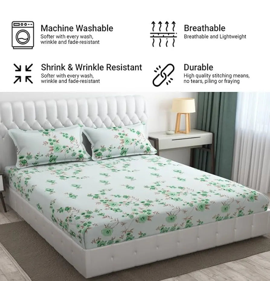 FRESH FROM LOOM Microfiber Rotary Printed Bed Sheet Set - King Size, Hypoallergenic, Wrinkle Free with 2 Pillow Covers 
