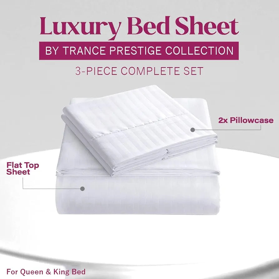 Trance Home Linen 400 TC 100% Cotton Queen Sheet Set 4pcs -1 Fitted Sheet +1 Flat Sheet and 2 Pillow Covers