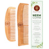 Ayurveda Amrita Organic Twin Tooth & Rounded Detangle Neem Wood Comb | Helps in Dandruff Removal