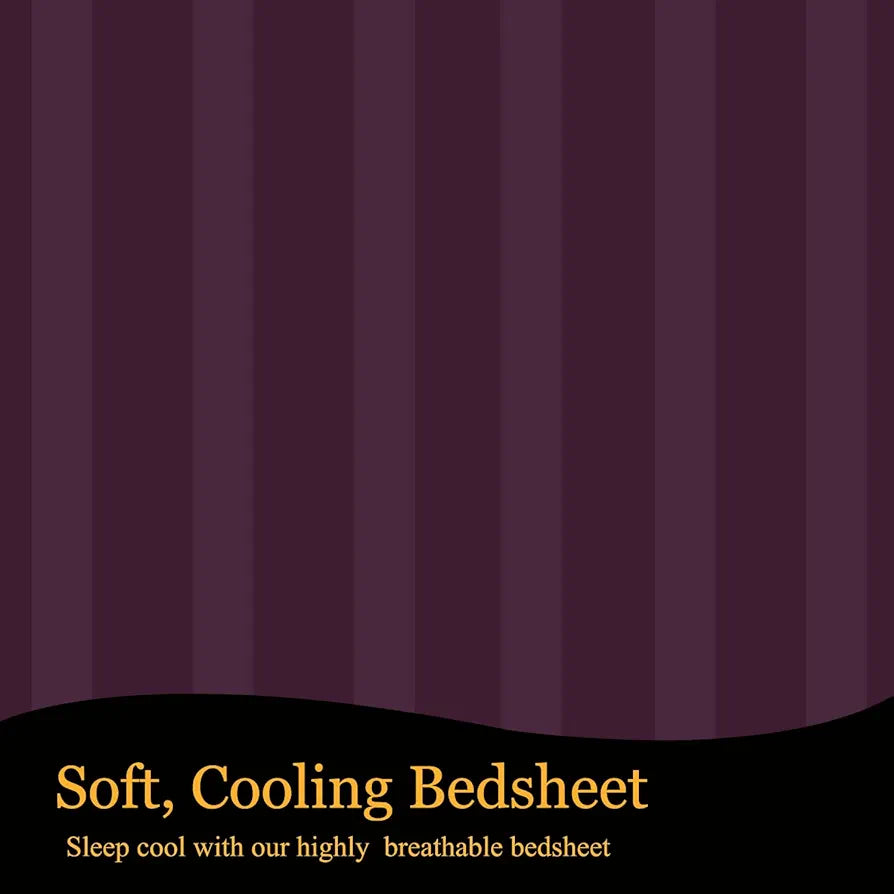 FRESH FROM LOOM 240 TC Satin Striped Elastic Fitted Bed Sheets King Size Bed with Two Pillow Cover|Soft Bed Covers for Mattresses Tuck in|Fitted 