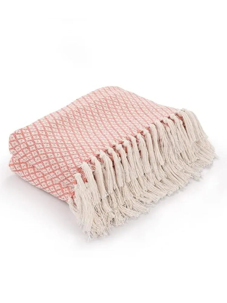 SASHAA WORLD Cotton Soft Throw Blanket | Used Both Indoor and Outdoor |Blanket for Living Room, Sofa, Bed & Chair | Peach & White Throw Blanket| Pack of 1, 160 X130 Cm