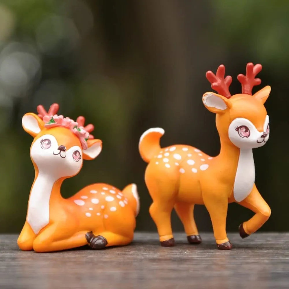 SATYAM KRAFT Resin 1 Set Deer Miniature Figurines | Decorative Showpiece | Gift for Him/Her, Mother's Day, Home, Bedroom, Living Room, Office, Table, Car Dashboard | Festive Decor