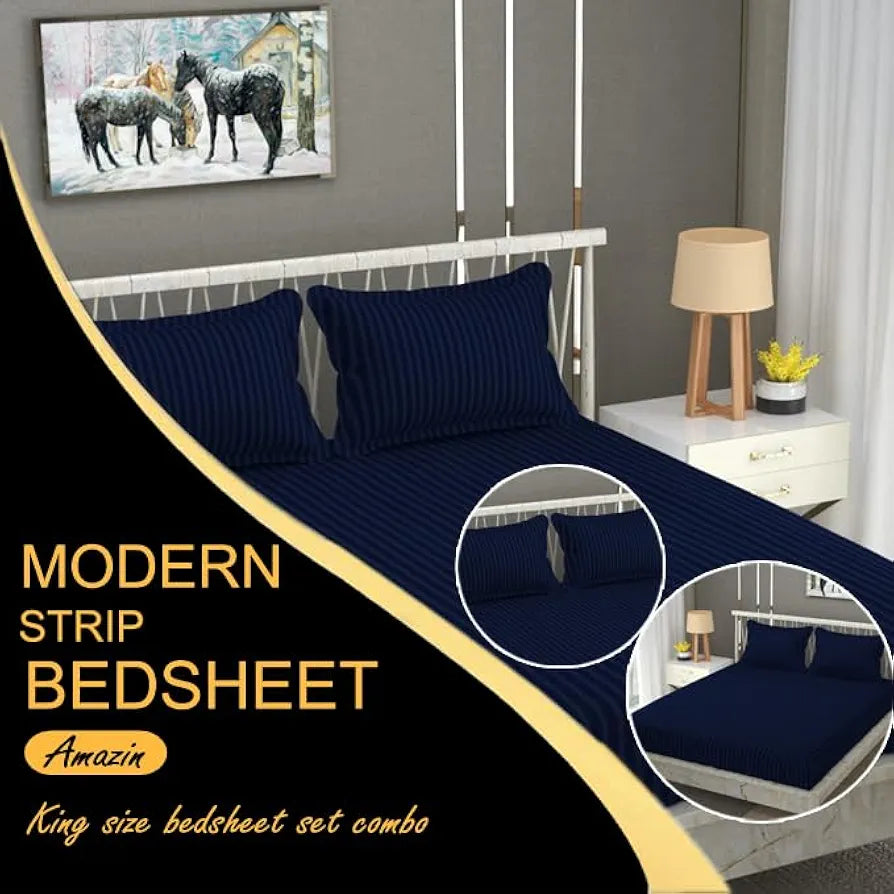 FRESH FROM LOOM Microfiber Wrinkle Resistant | Soft Skin Safe | Breathable Queen Size Flat Bedsheets | Hotel & Home | Double Bedsheet Set with 2 Pillow Covers 