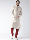 Deyann Men Cream-Coloured & Maroon Self Design Kurta with Churidar