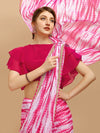 Sangria Pink & White Tie and Dye Saree