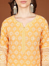 Vishudh Yellow Ethnic Motifs Embroidered Thread Work Straight Kurta