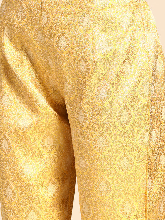 Women Yellow & Teal Blue Woven Design Kurta with Trousers & Dupatta