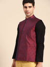 Anouk Men Maroon & Navy Blue Woven Design Jacquard Silk Nehru Jacket