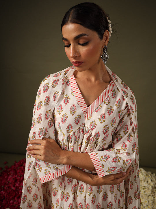 anayna Floral Printed Empire Pure Cotton Kurta with Trousers & With Dupatta