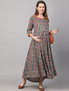 MomToBe Cream-Coloured Orange Ethnic Motifs Maternity Maxi Nursing Dress