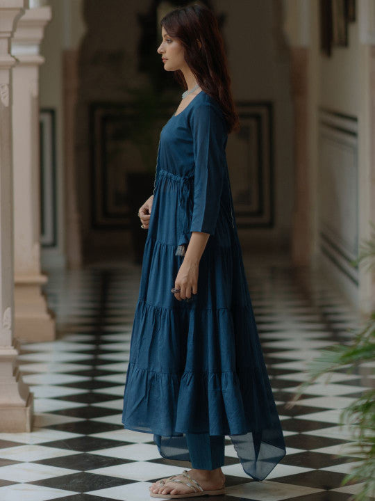 anayna Women Tiered Kurta with Trousers & With Dupatta