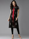 Here&now Women Black & Red Printed Layered A-Line Kurta