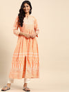 All about you Peach-Coloured Ethnic Motifs Printed Gotta Patti Detail Cotton A-Line Kurta