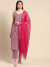 Anayna Women Pink & White Leheriya Printed Pure Cotton Kurta with Trousers & Dupatta