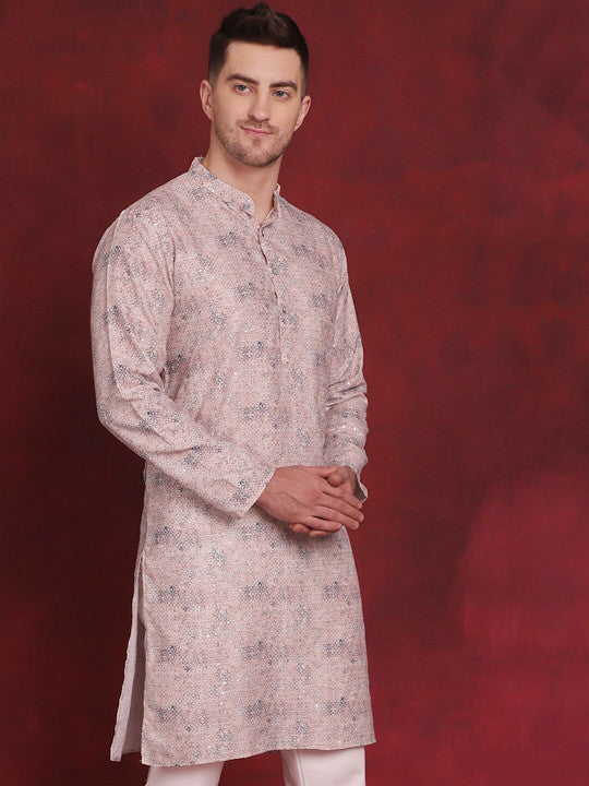 Anouk Peach Floral Woven Design Cotton Thread Work Straight Kurtas