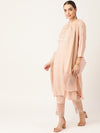 Anouk Women Peach Coloured Yoke Design Mirror Work Kurta with Trousers & With Dupatta