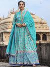 Scakhi Floral Printed Dola Silk Anarkali Ethnic Dress With Dupatta