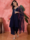 Sangria Embroidered Shoulder Straps Kurta With Trouser And Dupatta