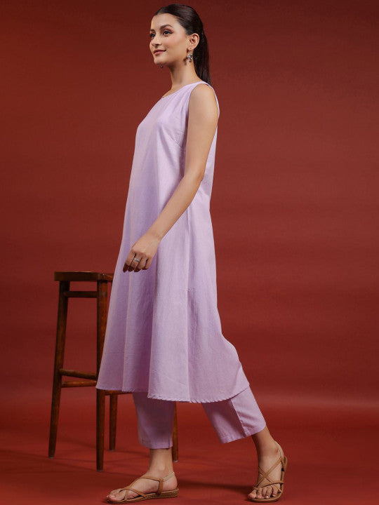 Anayna Women Pure Cotton Regular A Line Kurta & Trousers Set