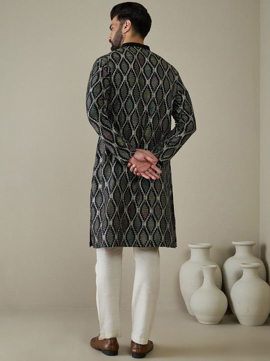 Anouk Black Ethnic Motifs Embroidered Mandarin Collar Straight Kurta