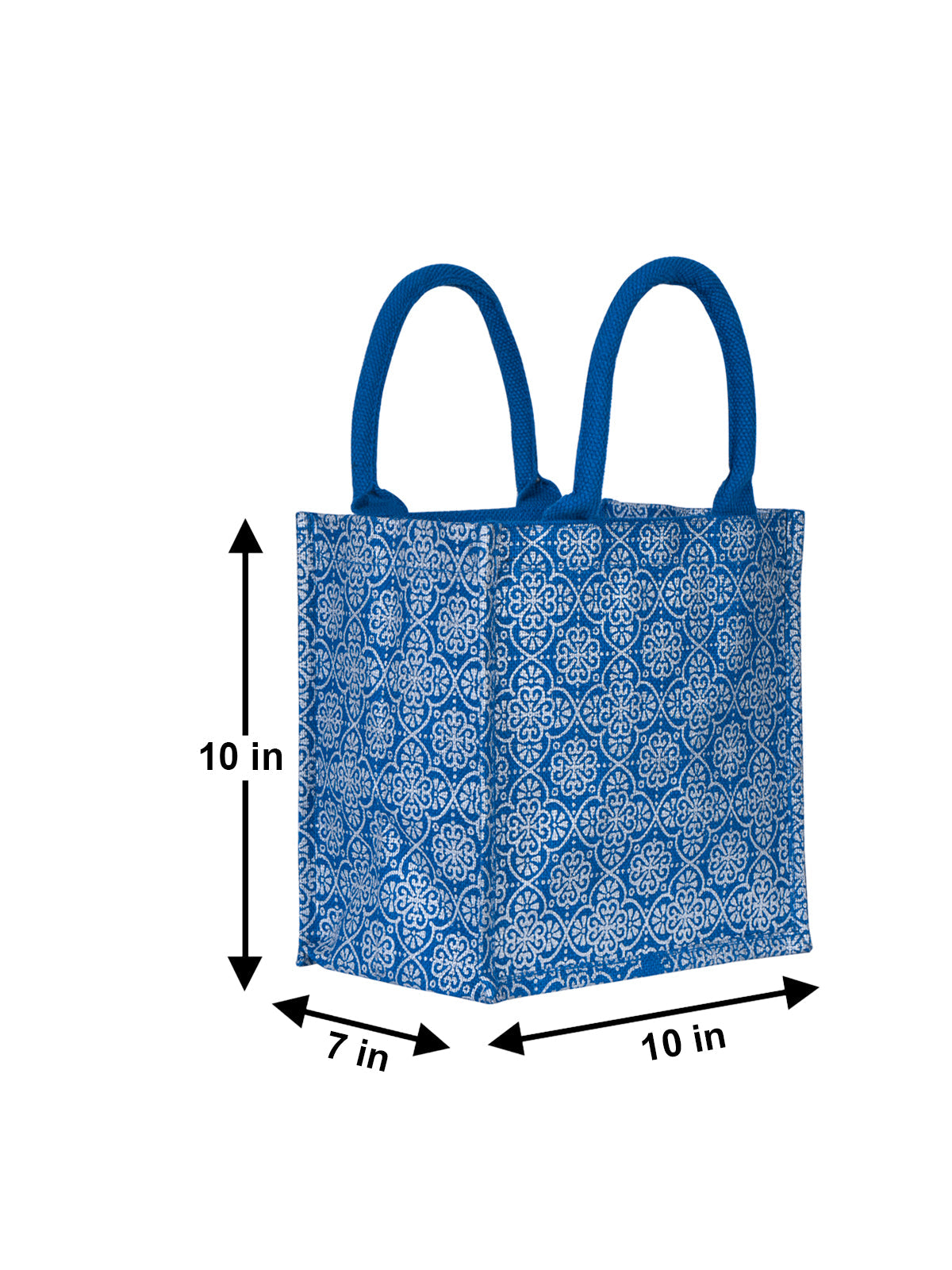 JUTE COTTAGE MUGHAL PRINT ZIPPER LUNCH BAG, SUSTAINABLE, ECO-FRIENDLY, 100% GENUINE JUTE, STYLISH (BLUE 10X10X7)