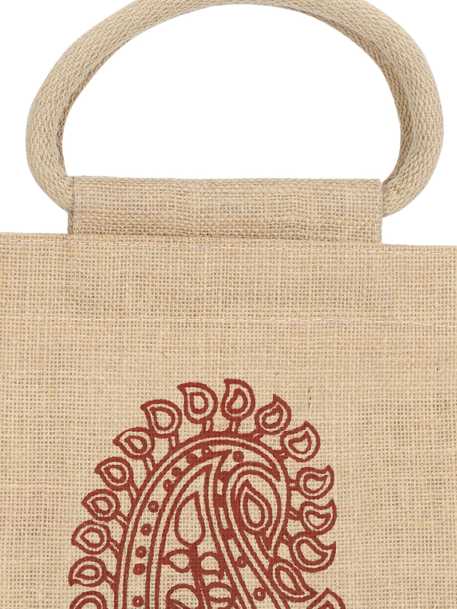 JUTE COTTAGE PAISLEY ZIPPER LUNCH BAG, SUSTAINABLE, ECO-FRIENDLY, 100% GENUINE JUTE, STYLISH (NATURAL 10X10X6)