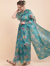 Sangria Blue & Pink Floral Organza Saree