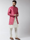 Sojanya Men Off White & Pink Self Design Sherwani Set