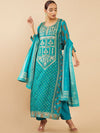 Soch Women Teal Ethnic Motifs Printed Pure Silk Kurta with Trousers & With Dupatta