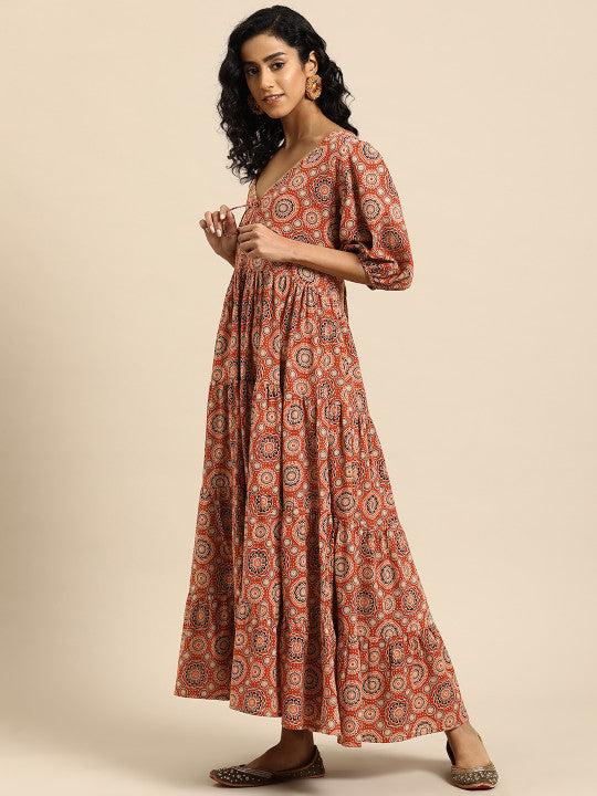 anayna Women Ethnic Motifs Printed A-Line Maxi Dress
