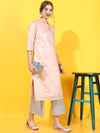 Vishudh Women Peach-Coloured Woven Design Kurta