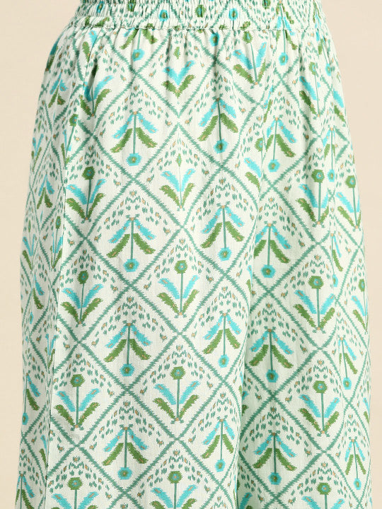 anayna Floral Printed Pleated Pure Cotton Kurta with Trousers & With Dupatta