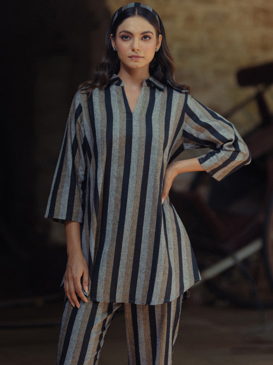 anayna Striped Regular Pure Cotton Kurti with Trousers