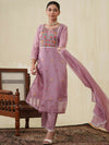 House of Pataudi Ethnic Motifs Embroidered Thread Work Kurta With Trouser & Dupatta Set