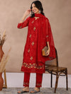 Fabmora Women Embroidered Regular Thread Work Kurta with Trousers & With Dupatta