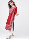 Vishudh Women Red & Off White Ethnic Motifs Printed Thread Work Kurta