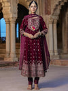 Scakhi Ethnic Motifs Yoke Design Thread Work Velvet Anarkali Kurta With Trousers & Dupatta