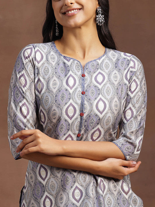 Ethnic Motifs Printed V-Neck Kurta with Trousers & With Dupatta