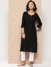 Yufta Floral Embroidered Chikankari Cotton Kurta Black