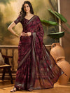 Sangria Floral Printed & Embellished Saree With Blouse Piece