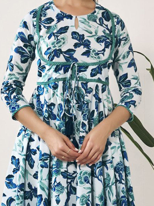 anayna Women Floral Printed Empire Pure Cotton Kurta with Dhoti Pants & With Dupatta