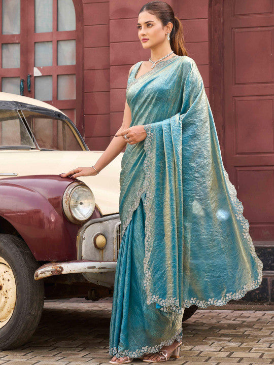 Embellished Embroidered Satin Designer Saree