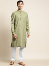 Sojanya Men Green & White Cotton Kurta with Churidar