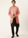 Sojanya Men Pink & Black Solid Kurta Pyjama & Printed Sherwani Set