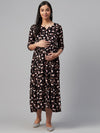 Anayna Women Black & Off-White Printed Maternity A-Line Dress