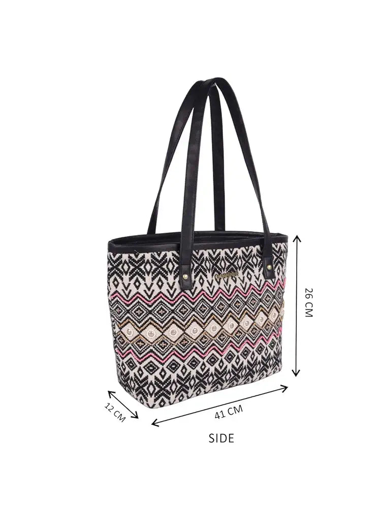 ASTRID Women's Embroidered Cotton Tote Bag With Zip And Completely Biodegradable